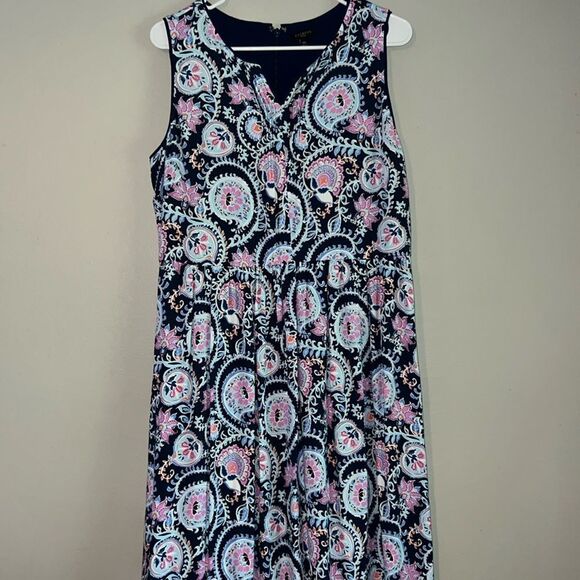 Talbots Floral Paisley Dress Blue Sleeveless Lightweight Split V-Neck Size 10P - Picture 1 of 9